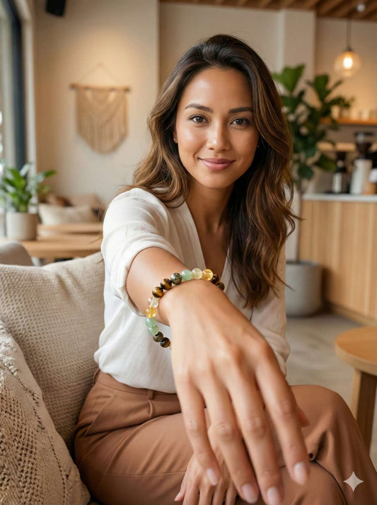 Money Magnet Fusion Band - Pyrite, Tiger Eye, Citrine & Aventurine Beads